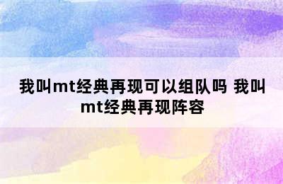 我叫mt经典再现可以组队吗 我叫mt经典再现阵容